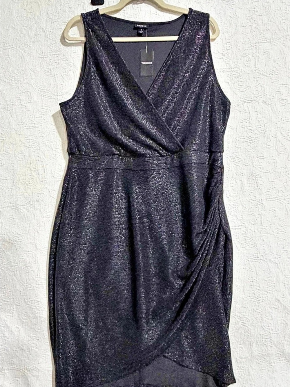 Torrid Metallic Mini Foil Surplice Tulip Dress Black Women's Plus size 1X NWT